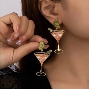 Fashion Zinc Alloy Rhinestone Wine Glass Drop Earrings